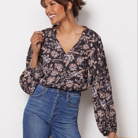 EVEREVE - Reese Floral Mix Print Boho Cottage Core Long Sleeve Blouse Size XS - Picture 1 of 12
